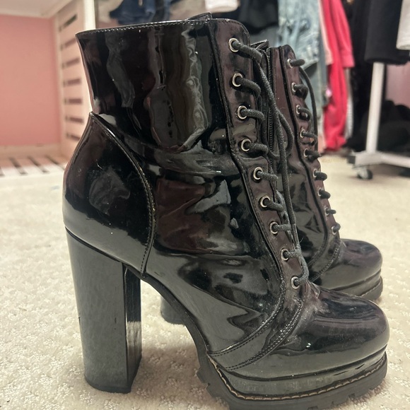 Black Patent Leather Ankle Boots - Picture 2 of 3